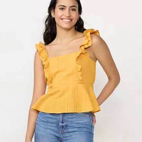 LC Lauren Conrad Amber Rose Ruffle Peplum Tank Top Blouse Size XL New - Picture 1 of 10